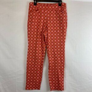 Spartina 449 Pull-On Pants L Salmon Coral Print Pockets Straight Leg Stretch